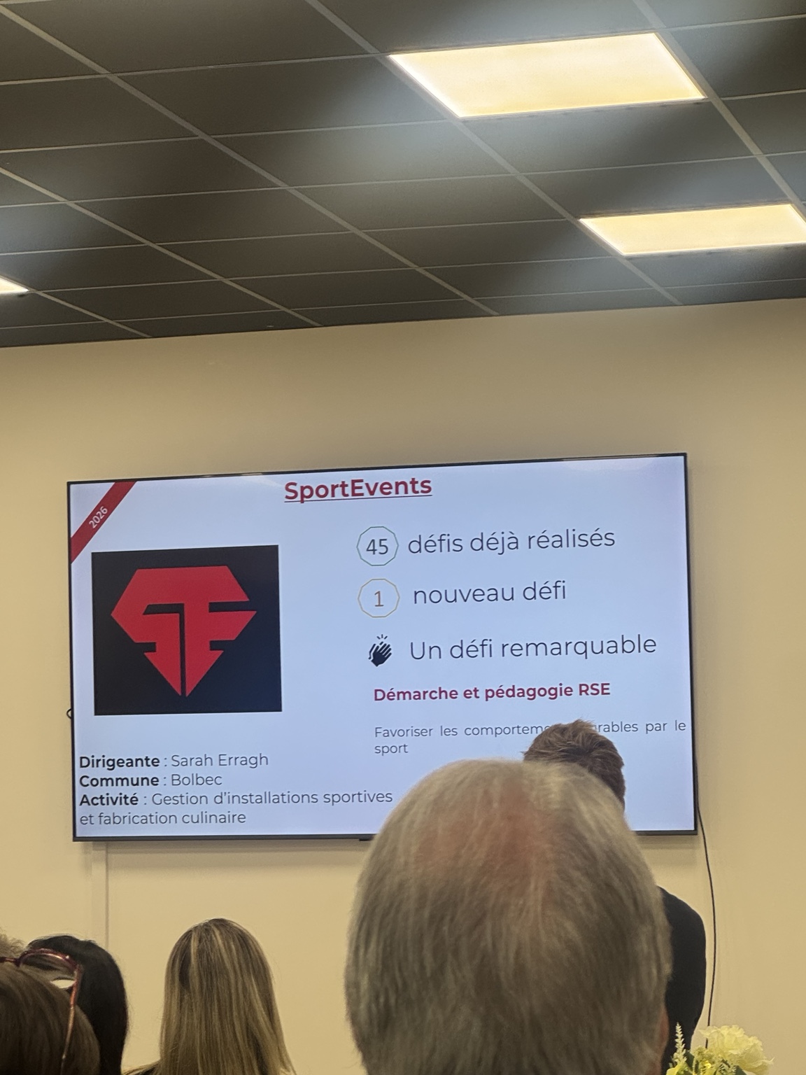 Présentation des engagements et de la démarche RSE de SPORT EVENTS sur l’écran de la cérémonie